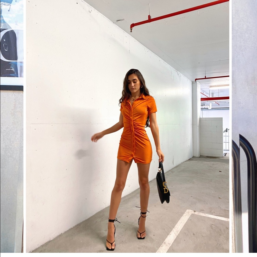 Orange ruched dress